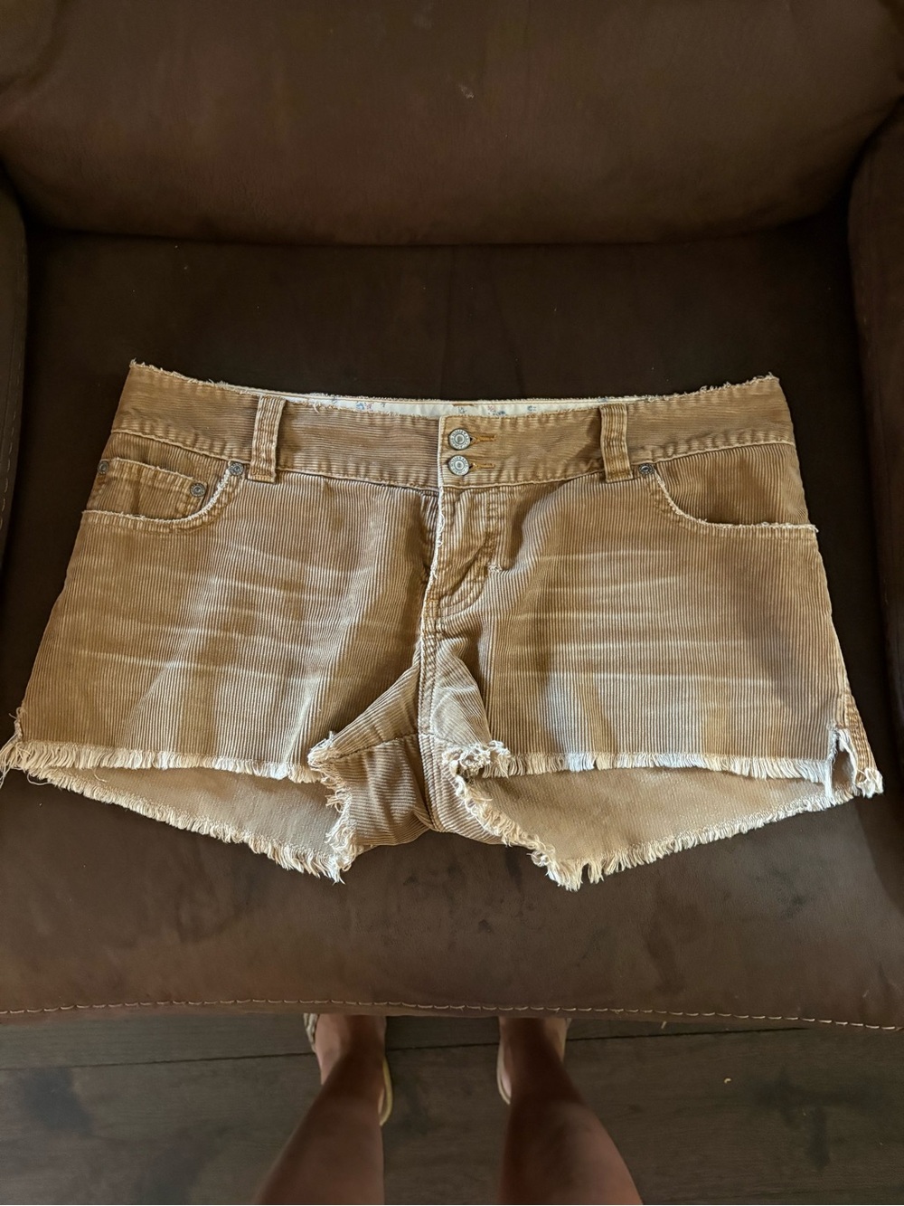 Abercrombie & Fitch Women's Tan Corduroy Frayed-Hem Shorts